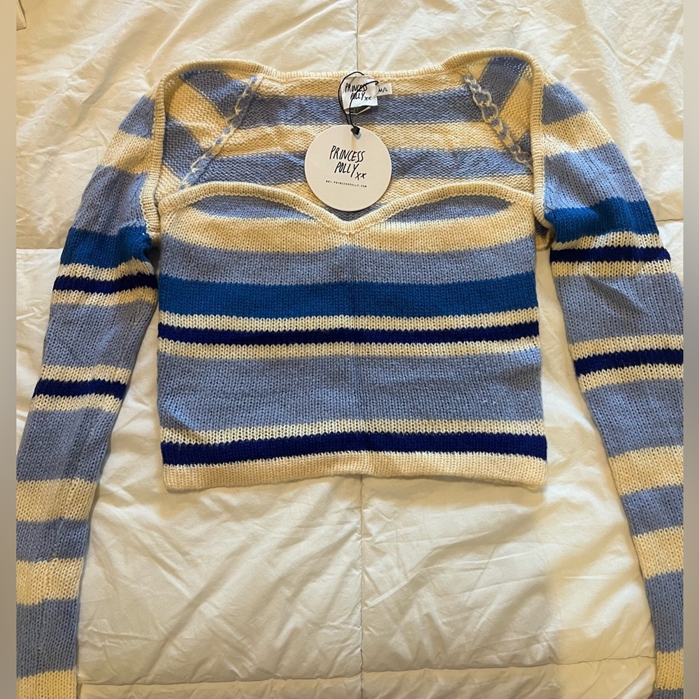 Princess Polly Cream & Blue Striped Two Piece Knit Sweater